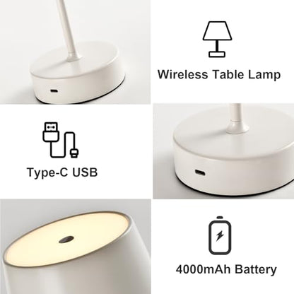 Weiße Touch-Tischlampe mit Type-C-USB, Akku und runder Basis