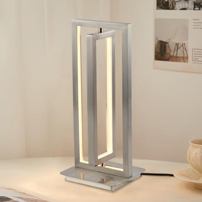 Moderne Tischlampe mit LED-Licht, mattes Sandnickel, rechteckiger Metallrahmen