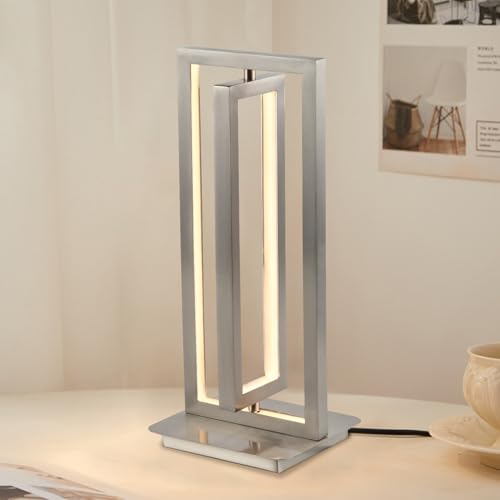 Moderne Tischlampe mit LED-Licht, mattes Sandnickel, rechteckiger Metallrahmen
