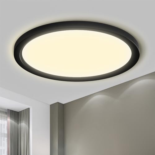 Runde LED-Deckenleuchte mit schwarzem Rahmen, flach, integriertes warmweißes Licht