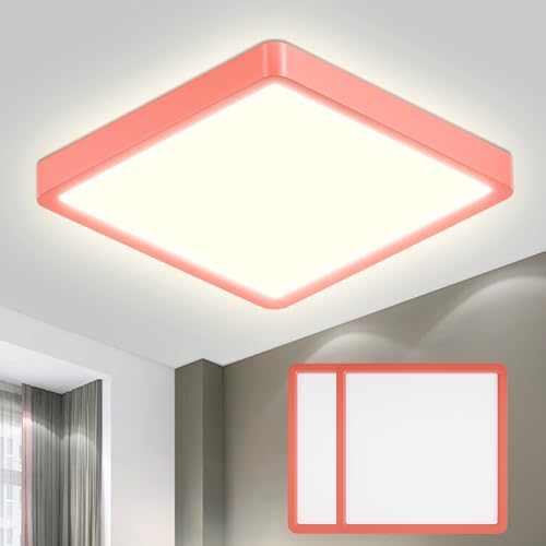 Quadratische LED-Deckenleuchte mit rotem Rahmen, flach, warmweißes Licht