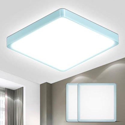 Quadratische LED-Deckenleuchte mit blauem Rahmen