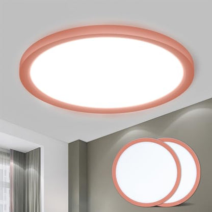 Runde LED-Deckenleuchte mit rotem Rahmen, flaches Design, warmweißer Lichtaustritt