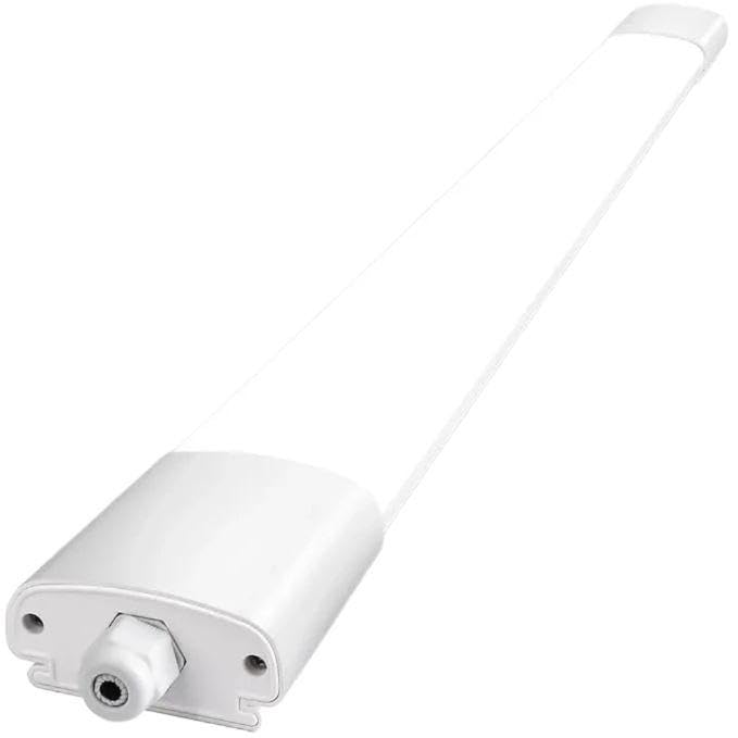 LED-Feuchtraumleuchte, weißes Röhrengehäuse mit Halterung und Anschlussseite