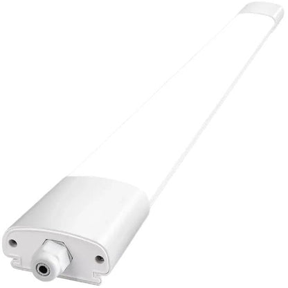 LED-Feuchtraumleuchte, weißes Röhrengehäuse mit Halterung und Anschlussseite