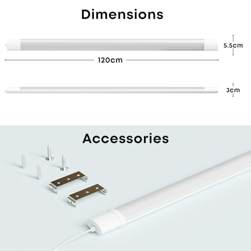 LED-Feuchtraumleuchte, weißes Gehäuse, 120-cm-Länge und Befestigungszubehör