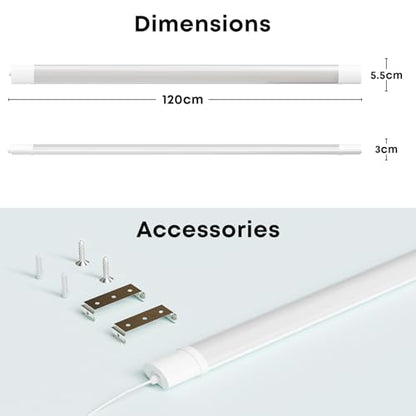 LED-Feuchtraumleuchte, weißes Gehäuse, 120-cm-Länge und Befestigungszubehör