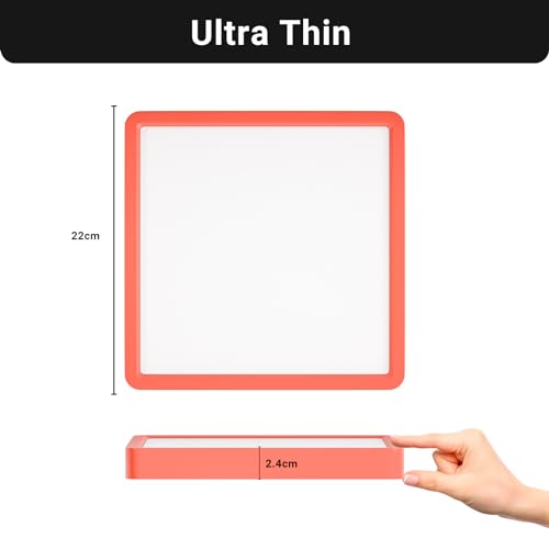 Ultraflache quadratische LED-Deckenleuchte, roter Rahmen, Maßangaben