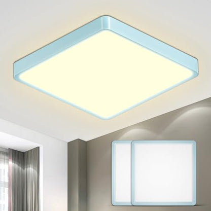 Quadratische LED-Deckenleuchte, flaches Design, hellblauer Rahmen, weißes Licht