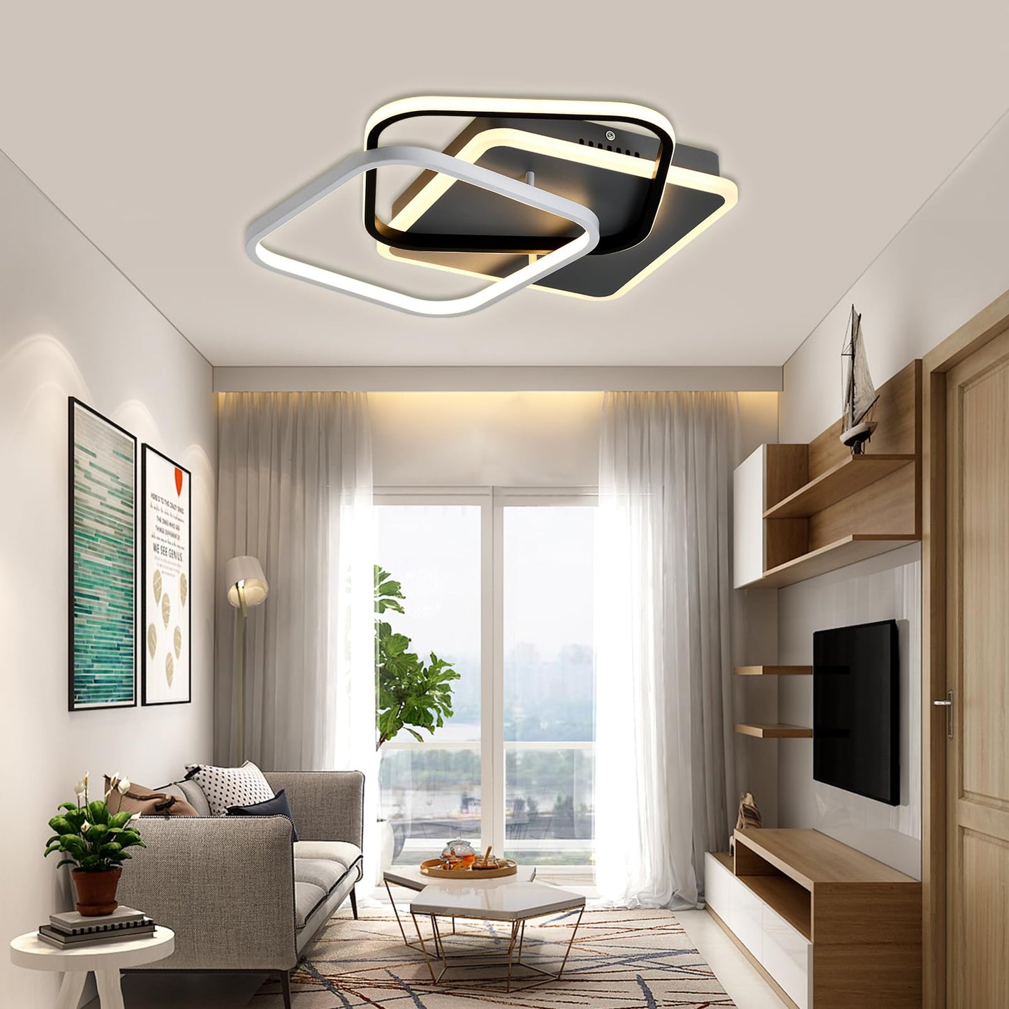 LED-Deckenleuchte in moderner Optik mit rechteckigem schwarz-weißem Design