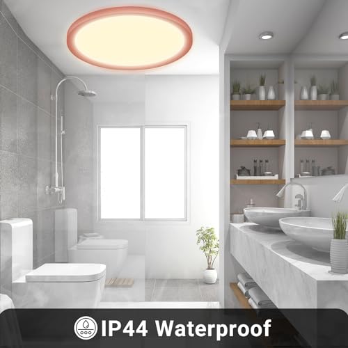 LED-Deckenleuchte rund; warmweißes Deckenlicht mit IP44-Schutzsymbol