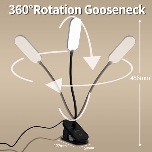Klemmlampe mit 360°-Schwanenhals auf Standfuß, schwarz; 456 mm