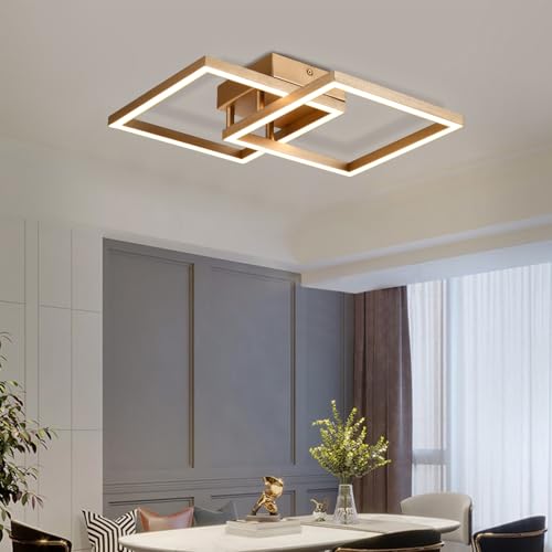 Goldfarbene LED-Deckenleuchte mit quadratischem geometrischem Rahmen und integrierter Beleuchtung