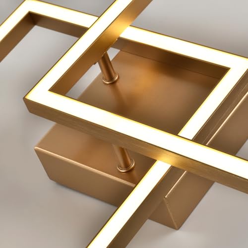 Goldfarbene LED-Deckenleuchte, Detail der Lichtleisten mit leuchtendem Innenrahmen