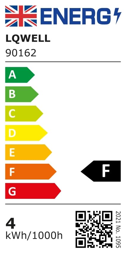 Energieeffizienzlabel (UK) LQWELL 90162 für LED-Klemmlampe, Klasse F, QR-Code