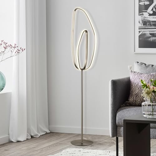 LED-Stehlampe mit ovalem Leuchtbügel, schlanker Standfuß, dekoratives Design, warmes Licht