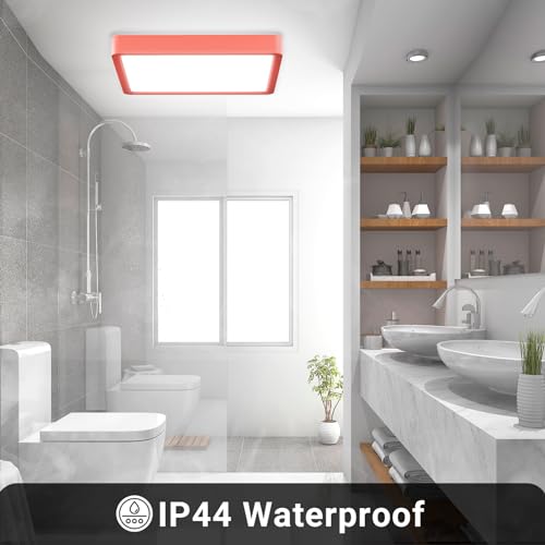 LQWELL® LED-Deckenleuchte mit rotem Rahmen, flach, IP44 wasserschutz Hinweis
