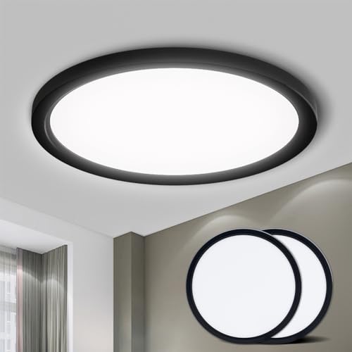 Flache runde LED-Deckenleuchte LQWELL® in Schwarz mit mattweißem Leuchtkreis