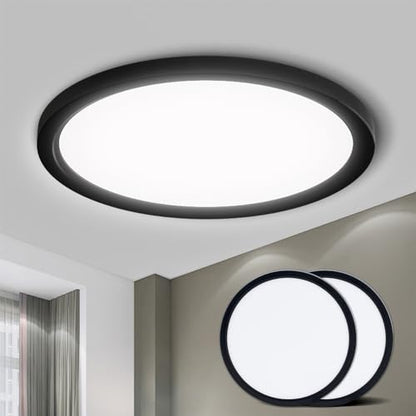 Runde LED-Deckenleuchte mit schwarzem Rahmen und weißem Leuchtfeld