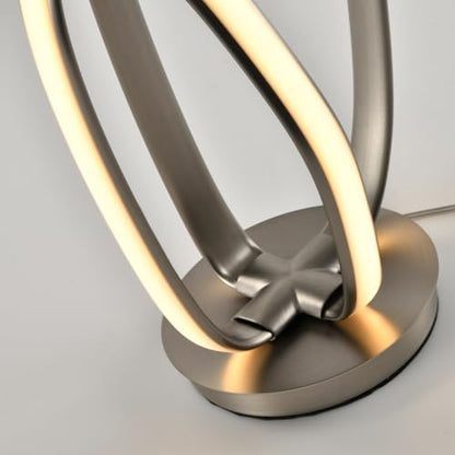 Tischlampen-Fuß mit LED-Ring und gebogenen Metallbügeln in mattem Sandnickel