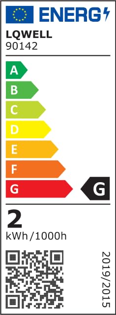 EU-Energieeffizienzlabel der LED-Schreibtischlampe, Einstufung und QR-Code sichtbar