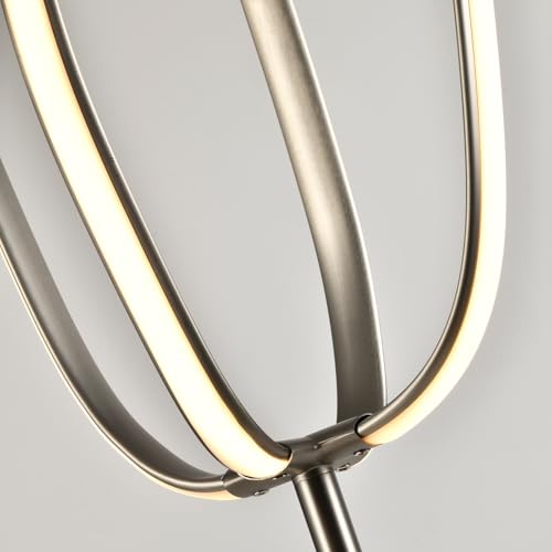 LED-Stehlampe Nahansicht: gebogener Rahmen mit warm leuchtendem LED-Streifen