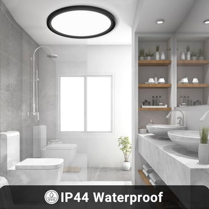 Runde LED-Deckenleuchte mit schwarzem Rahmen, IP44 wasserfest für Badezimmer