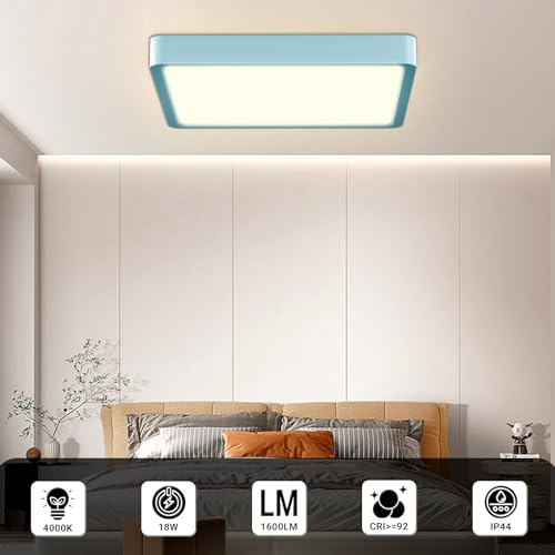 Quadratische LED-Deckenleuchte, hellblauer Rahmen, hohe Farbwiedergabe (CRI≥92)
