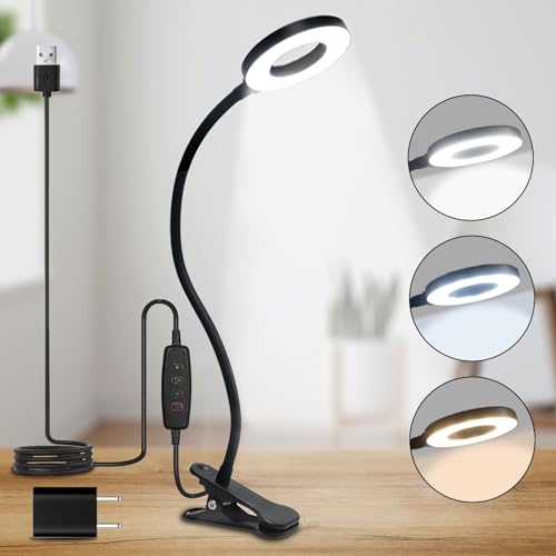 LQWELL® LED-Klemmlampe mit USB, schwarzem Schwanenhals und runder LED-Leuchte