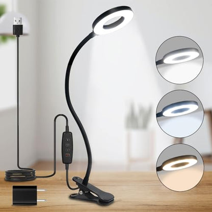 LED-Klemmlampe mit USB-Kabel, schwarzer flexibler Schwanenhals, Clipfuß
