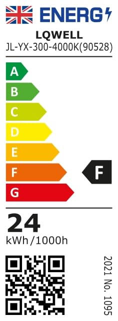 Energieeffizienzlabel mit LQWELL, Einstufung F, 24 kWh/1000h und QR-Code