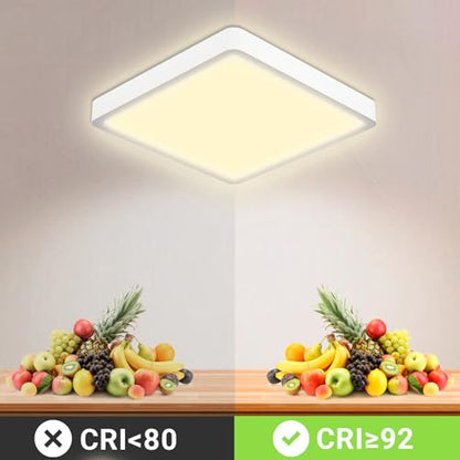 Quadratische LED-Deckenleuchte mit warmweißem Licht, flacher weißer Rahmen