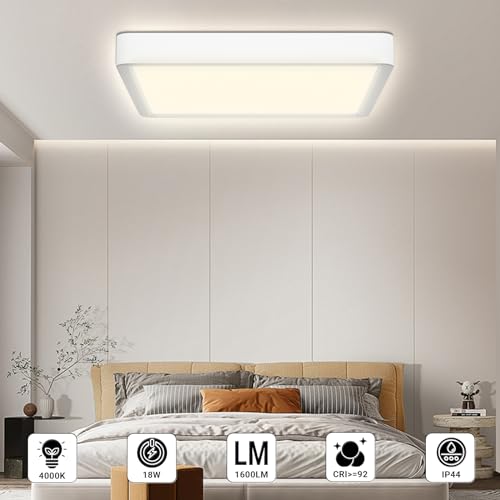 LED-Deckenleuchte quadratisch, flach, weißer Rahmen, gleichmäßiges Licht