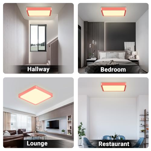 Quadratische LED-Deckenleuchte mit rotem Rahmen, flache Leuchte für Deckenmontage