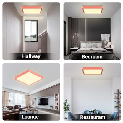 Quadratische LED-Deckenleuchte mit rotem Rahmen, flache Leuchte für Deckenmontage