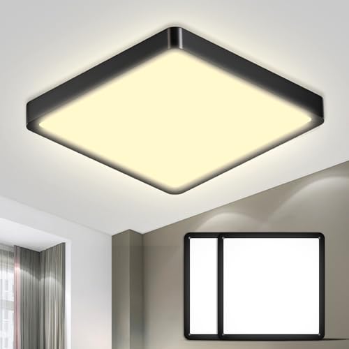 LQWELL® LED-Deckenleuchte, quadratisch flach, schwarzer Rahmen, warmweißes Licht