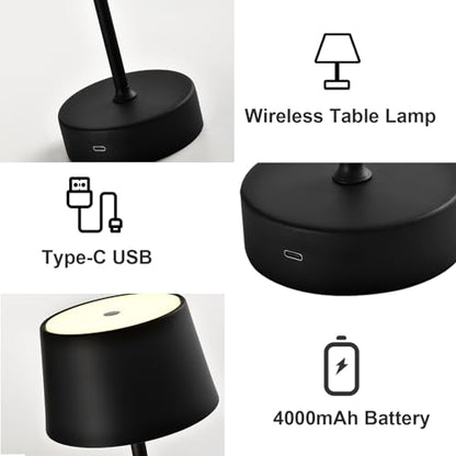 LED-Tischlampe schwarz, Type-C USB, 4000 mAh Akku, kabellos