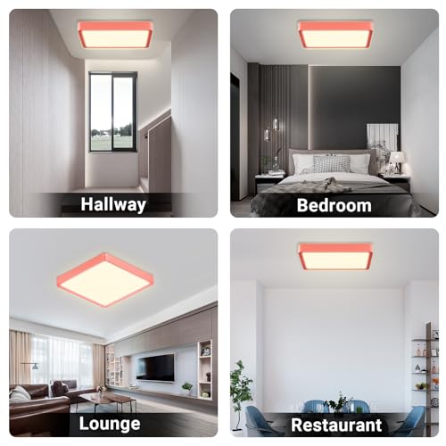 Quadratische LED-Deckenleuchte mit rotem Rahmen und gleichmäßigem weißem Licht