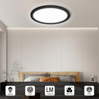 Runde LED-Deckenleuchte mit schwarzem Rand, integrierte LED, flach an der Decke