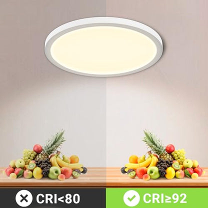 Runde LED-Deckenleuchte, flach, leuchtende Lichtfläche, weißes Gehäuse