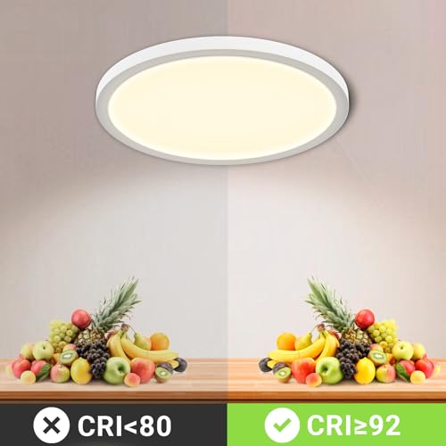 Runde LED-Deckenleuchte, flach, leuchtende Lichtfläche, weißes Gehäuse