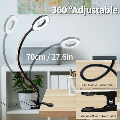 LQWELL® LED-Klemmlampe, 360° drehbarer Kopf und 70-cm Schwanenhals mit Clip