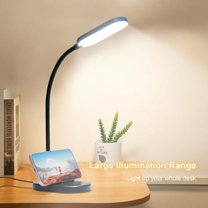 LED-Schreibtischlampe, schwarz, mit Smartphone-Halterung und großem Lichtkegel