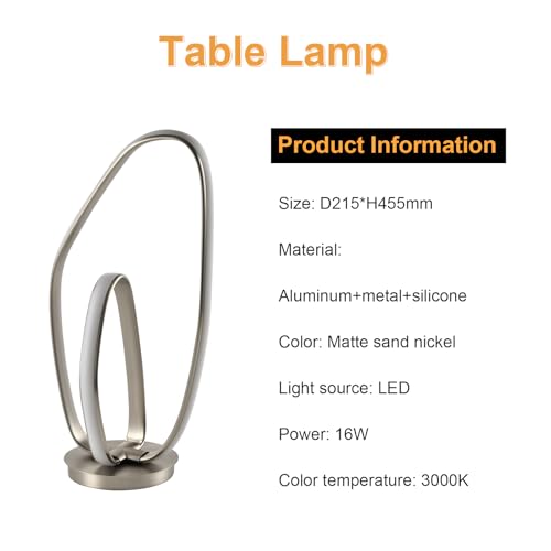 Tischlampe Produktinformation mit Abmessungen, Materialangaben und LED-Details