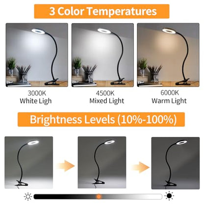 LQWELL® LED-Klemmlampe mit drei Farbtemperaturen und stufenloser Helligkeitsregelung