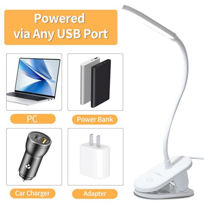 USB-betriebene Klemmleselampe in Weiß mit flexibler LED-Leuchte