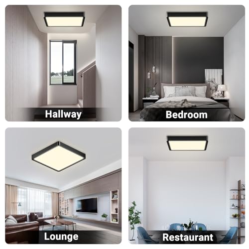 Flache quadratische LED-Deckenleuchte mit schwarzem Rahmen, gleichmäßiges Licht
