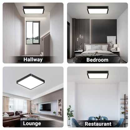 Quadratische flache LED-Deckenleuchte mit schwarzem Rand und gleichmäßiger Lichtfläche