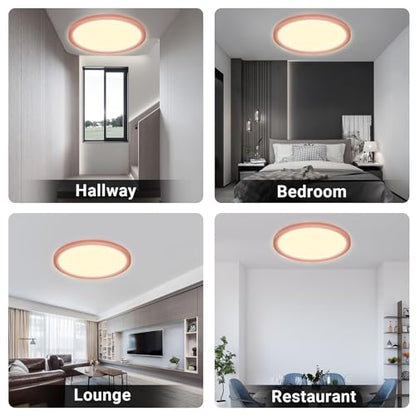 LED-Deckenleuchte rund; warmweißes Deckenlicht in mehreren Raumansichten
