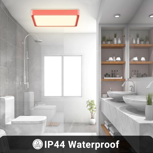 Quadratische LED-Deckenleuchte mit rotem Rahmen und IP44-Wasserschutz